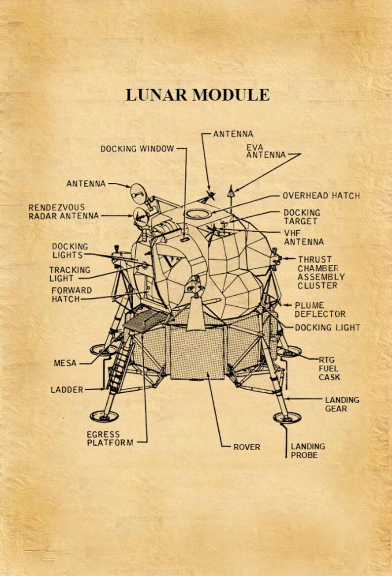 Lunar Module Line Drawing LUNAR MODULE Patent Drawing. A4 Poster Art Print / Vintage / or Black ...