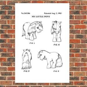 May include: Black and white line drawing patent illustration of a My Little Pony toy. The patent number is 269,986 and the patent date is August 2, 1983. The illustration shows the toy from different angles.
