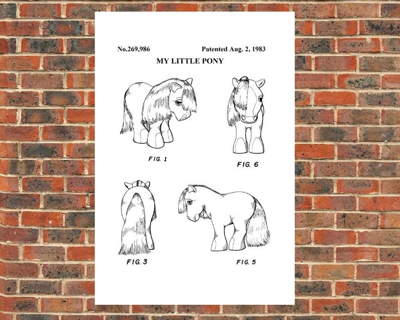 May include: Black and white line drawing patent illustration of a My Little Pony toy. The patent number is 269,986 and the patent date is August 2, 1983. The illustration shows the toy from different angles.