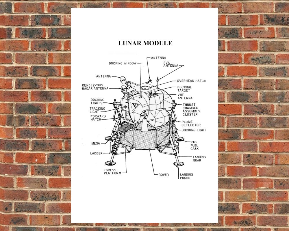 Lunar Module Line Drawing LUNAR MODULE Patent Drawing. A4 Poster Art Print / Vintage / or Black ...