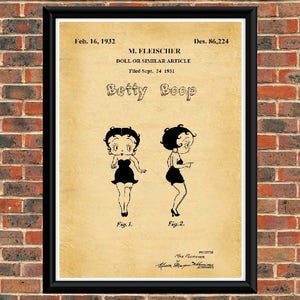 BETTY BOOP 1932 Patent Drawing. A4 Poster Art Print. Vintage / or Black & White.