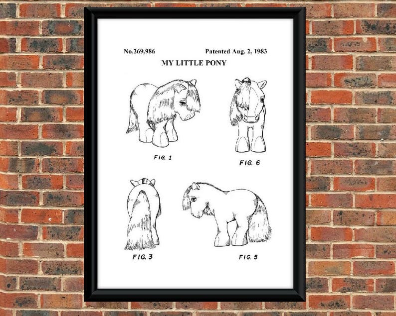 May include: Black and white line drawing patent illustration of a My Little Pony toy. The patent number is 269,986 and the patent date is August 2, 1983. The illustration shows the toy from different angles.
