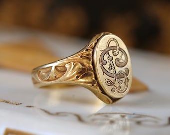 Art Nouveau 18K gold Signet Ring " Ginkgo "