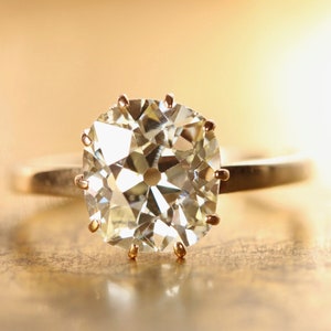 Antique 2.77 carat Old Mine cut  Diamond Solitaire Ring | Early 20th Century Antique Cushion cut 2.77 carat Diamond Solitaire Ring