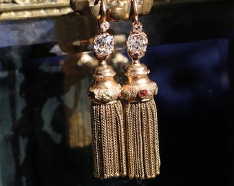 Antique Diamond “Day & Night” Tassel Earrings |  Early 20th Century Diamond Dormeuse Earrings