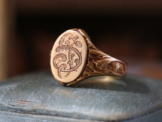 Art Nouveau 18K gold Signet Ring " Ginkgo " - image 8