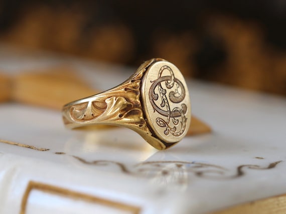 Art Nouveau 18K gold Signet Ring " Ginkgo " - image 1