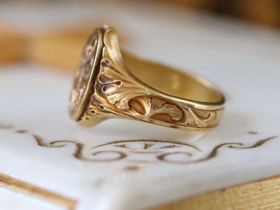 Art Nouveau 18K gold Signet Ring " Ginkgo " - image 5
