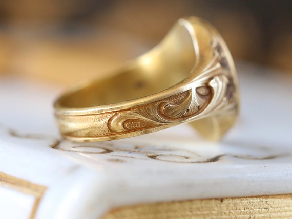 Art Nouveau 18K gold Signet Ring " Ginkgo " - image 6