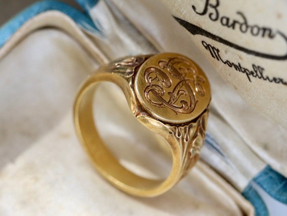 Art Nouveau 18K gold Signet Ring " Ginkgo " - image 4