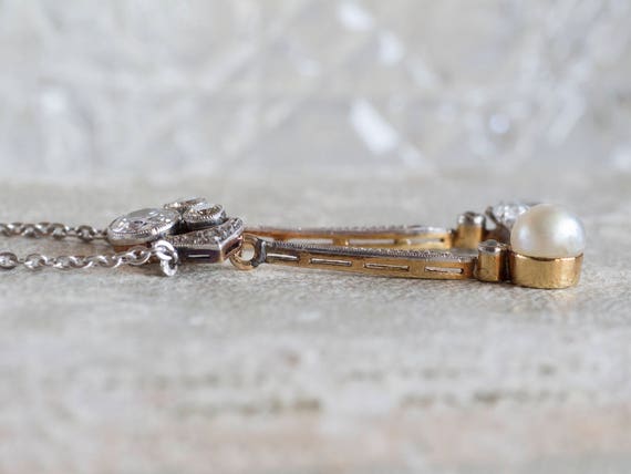 Edwardian Diamond Pearl Negligee Necklace - image 8