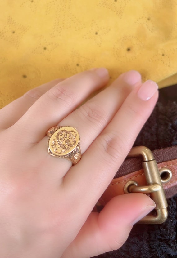 Art Nouveau 18K gold Signet Ring " Ginkgo " - image 10