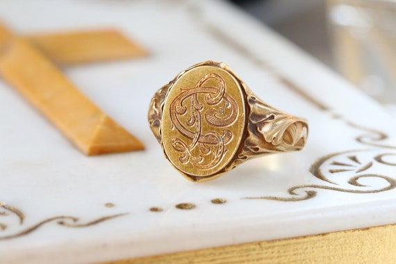 Art Nouveau 18K gold Signet Ring " Ginkgo " - image 7