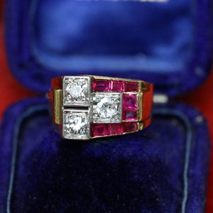 Late Art Deco Diamond Ruby Tank Ring