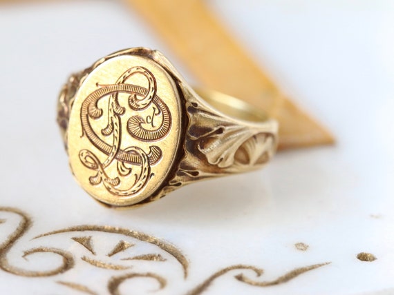 Art Nouveau 18K gold Signet Ring " Ginkgo " - image 2