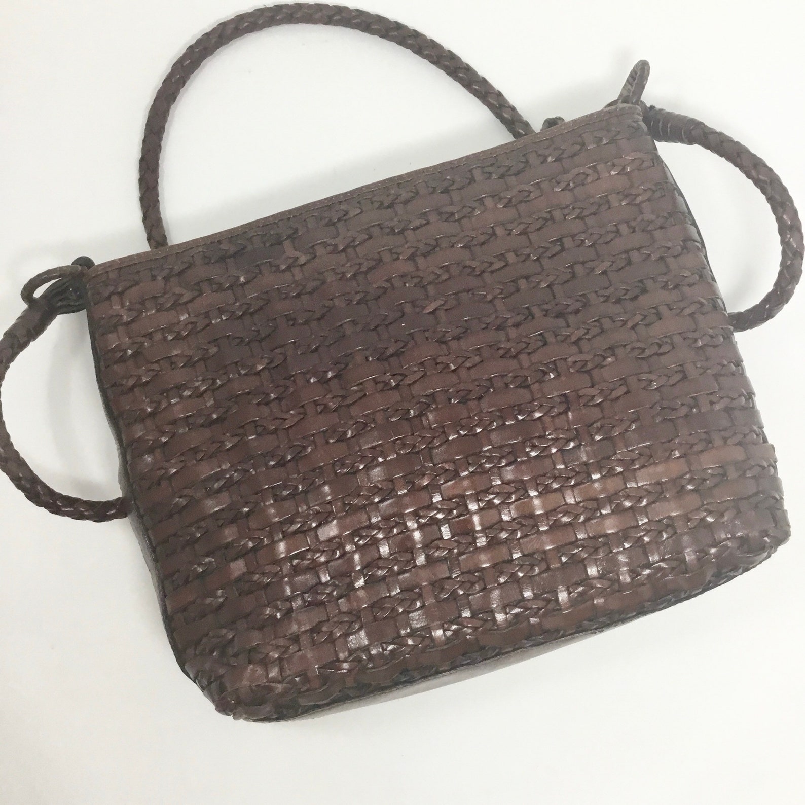 Vintage Dillards brown leather basket weave purse Etsy