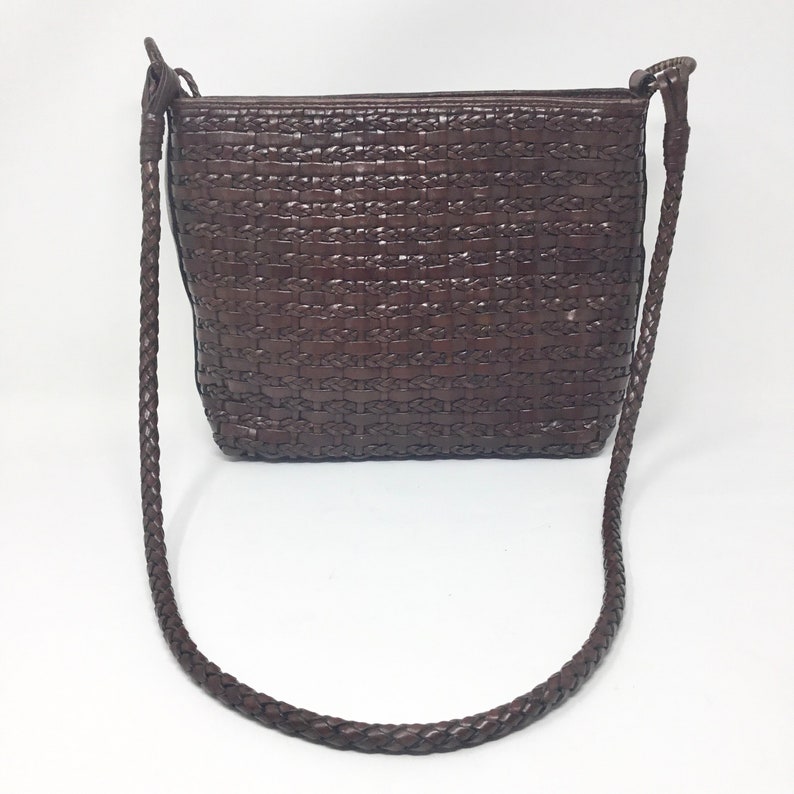 Vintage Dillards brown leather basket weave purse Etsy