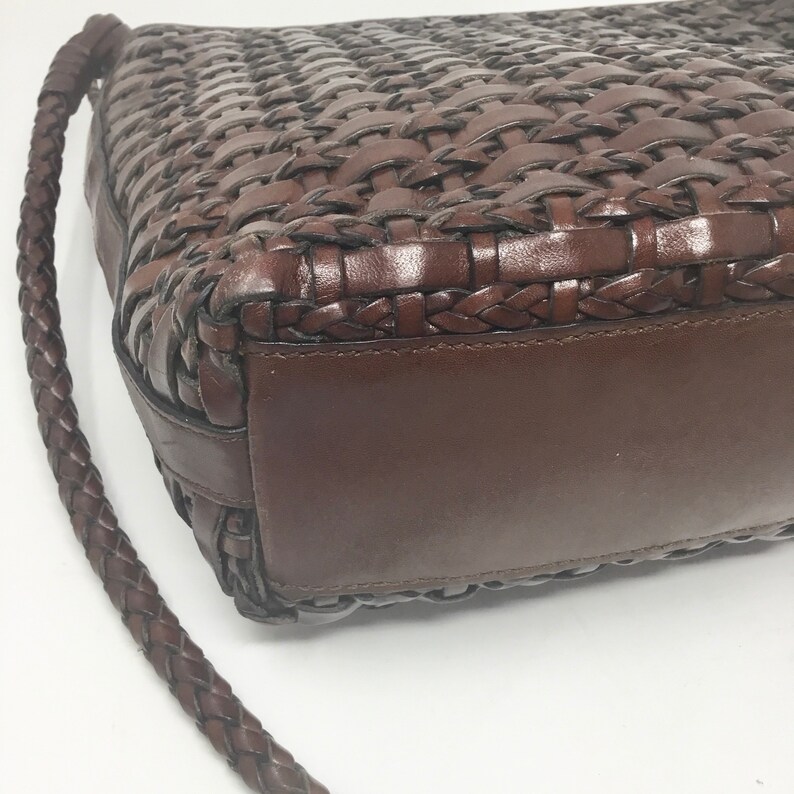 Vintage Dillards brown leather basket weave purse Etsy