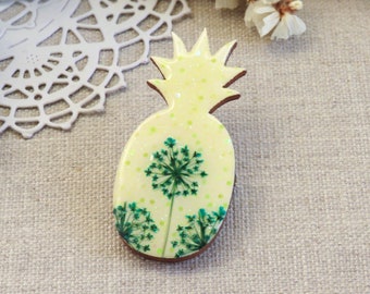 Pineapple Flowers Wood Based Pink Resin Pin