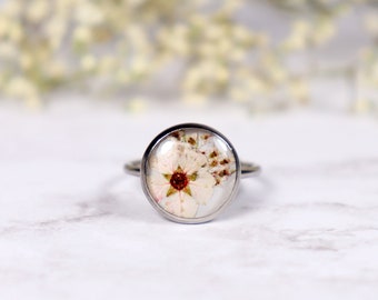 Real Flowers Round Resin Adjustable Ring