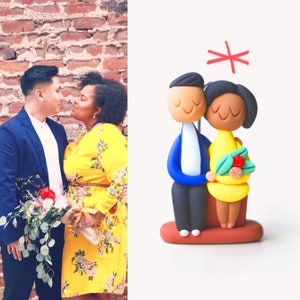 Custom Couple Figurine - Clay Figures - Couple and Dog Portrait -