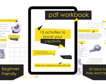 Cuaderno de trabajo para el reto de dibujo de 30 días / Indicaciones diarias para dibujar en Procreate / PDF para artistas principiantes / Guía práctica para el cuaderno de bocetos / Hábito artístico