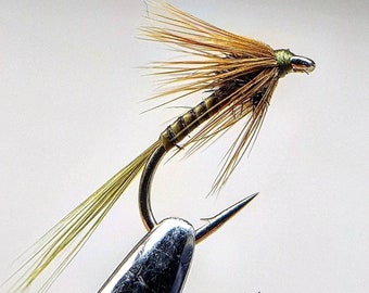 Set of 3 Fly Fishing Flies Barbed Olive Hopper Suspender Size 10