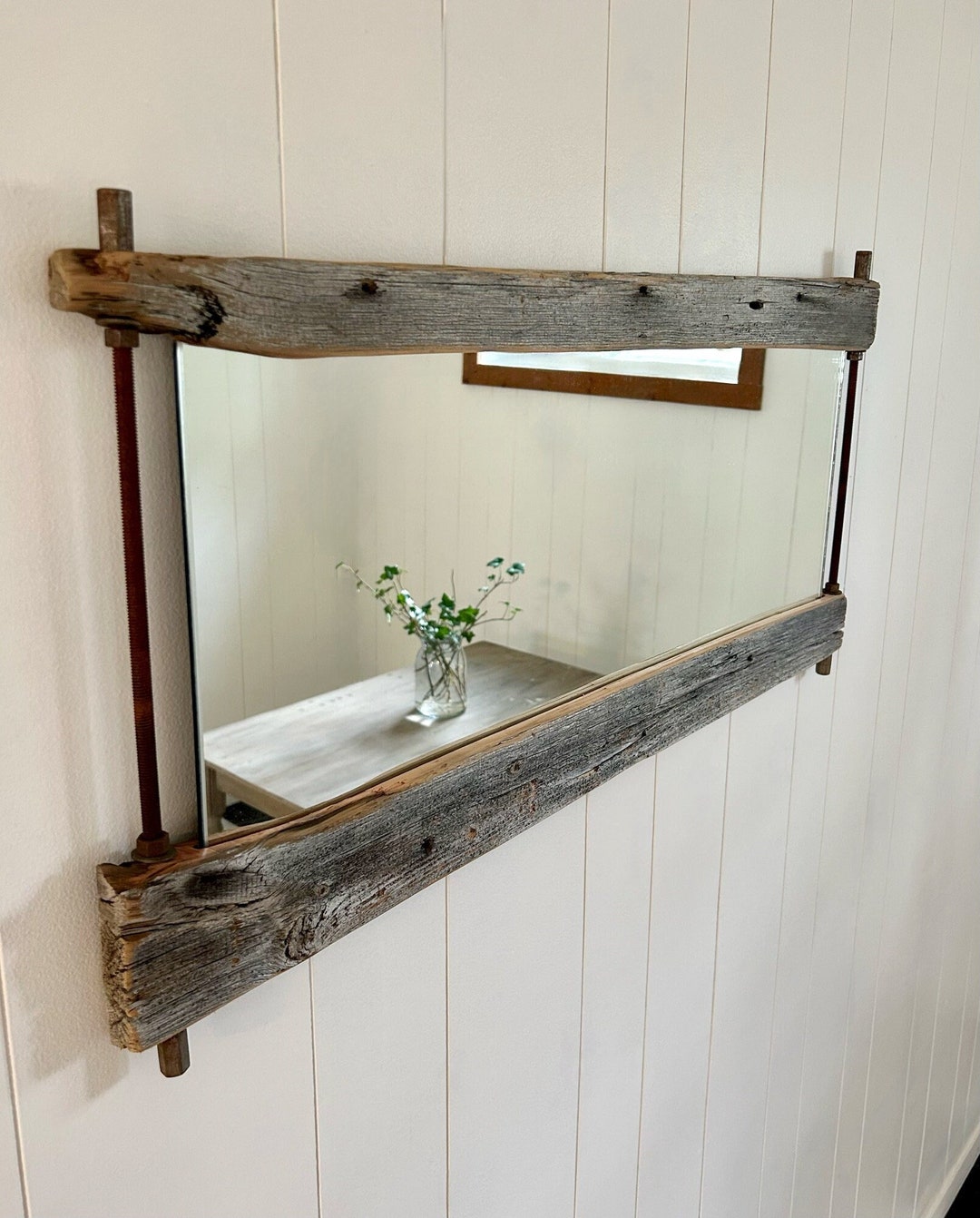 Rustic Farmhouse Reclaimed Wood Wall Mirror Antique Wood Wall Etsy