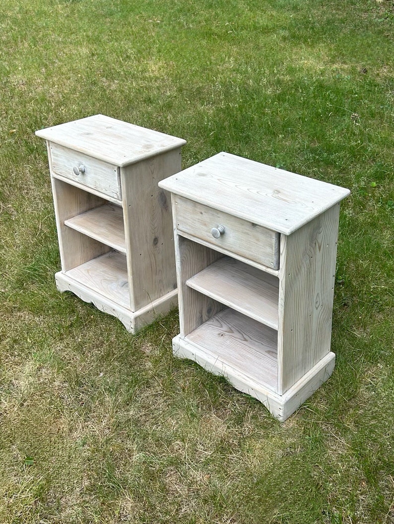 Pair of Vintage French Rustic Pine Bedside Tables With Drawer and a