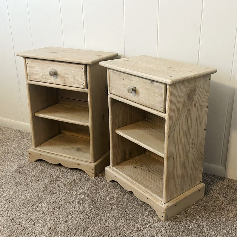 Pair of Vintage French Rustic Pine Bedside Tables With Drawer and a