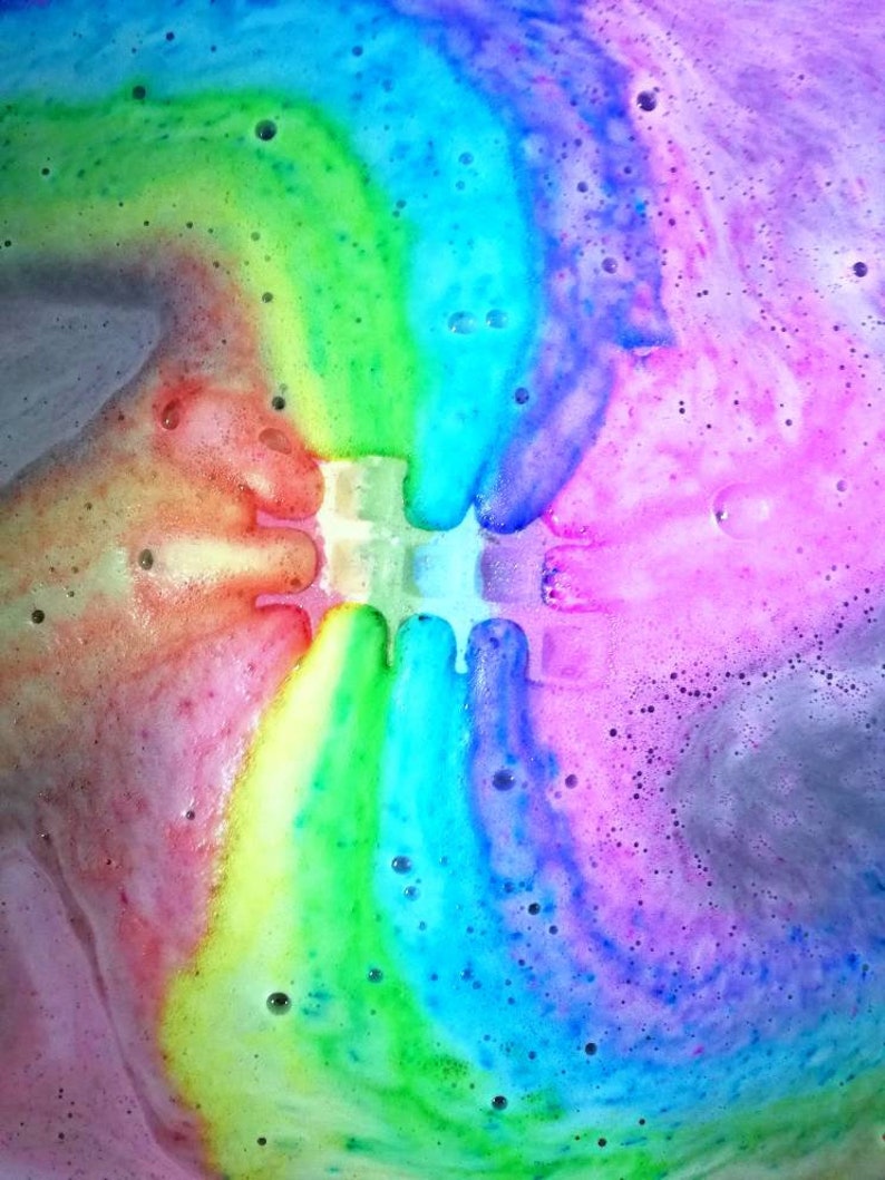 Rainbow waffle bath bomb birthday gift natural fun for kids handmade, vegan friendly bath fizz cruelty free image 2