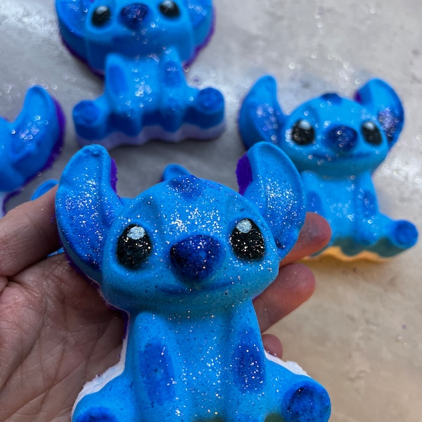 Blue Stitch bath bomb natural  fun for kids handmade, vegan friendly bath fizz cruelty free