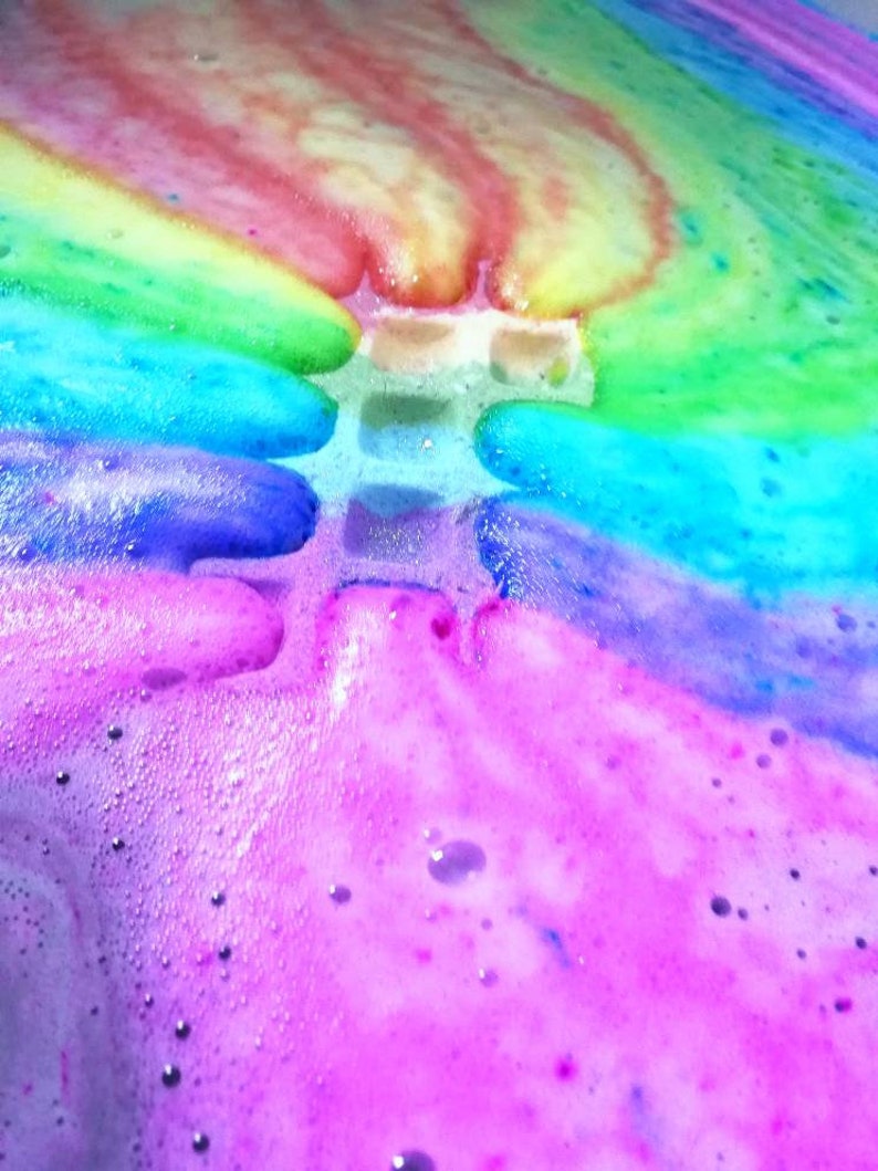 Rainbow waffle bath bomb birthday gift natural fun for kids handmade, vegan friendly bath fizz cruelty free image 6