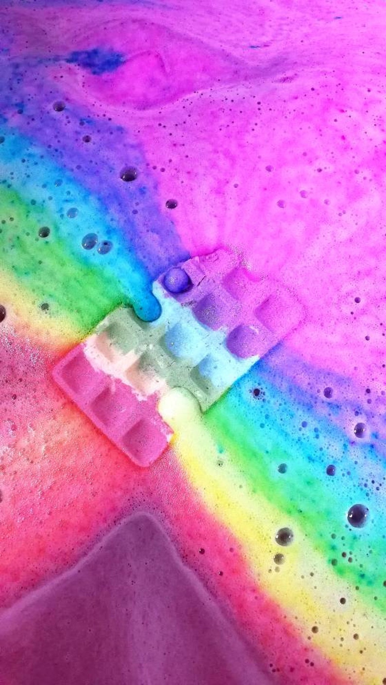 Rainbow waffle bath bomb birthday gift natural fun for kids handmade, vegan friendly bath fizz cruelty free image 1