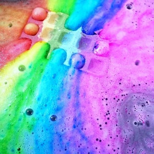 Rainbow waffle bath bomb birthday gift natural fun for kids handmade, vegan friendly bath fizz cruelty free image 3