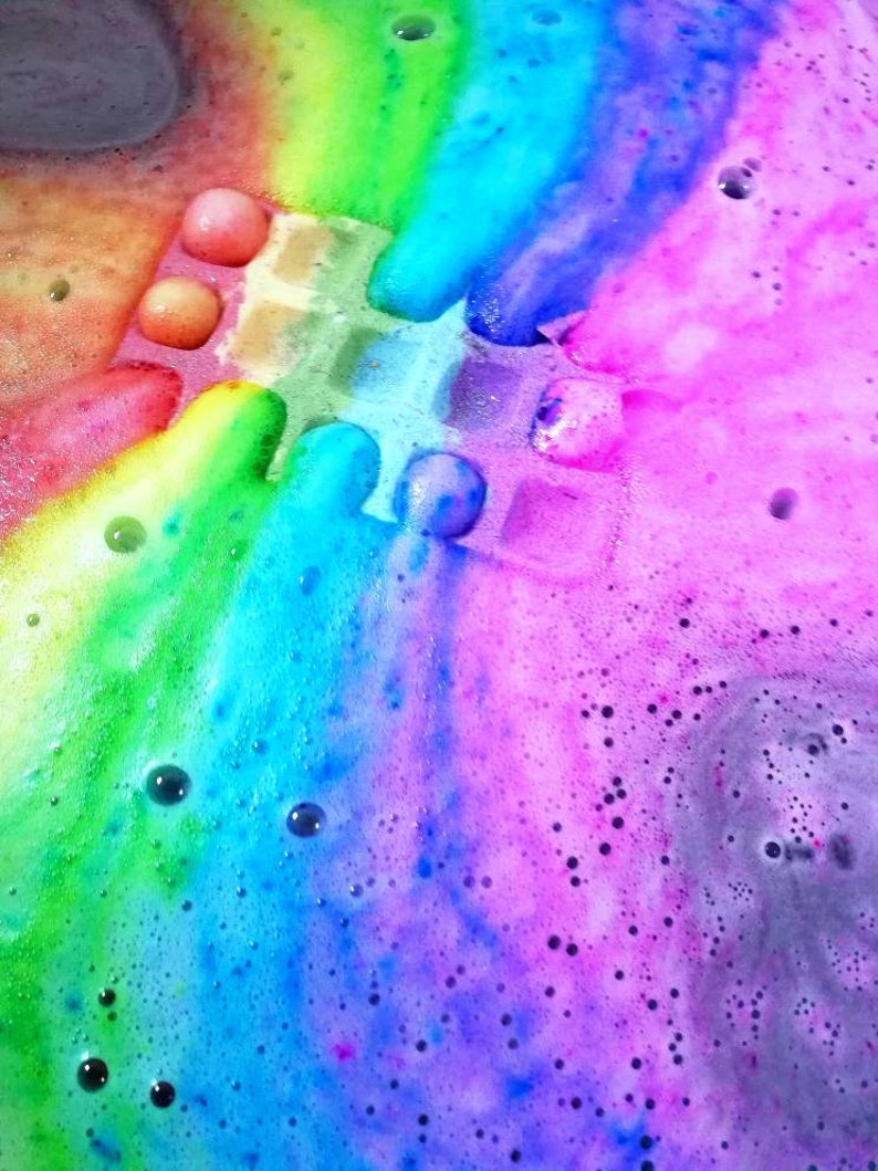 Rainbow waffle bath bomb birthday gift natural fun for kids handmade, vegan friendly bath fizz cruelty free image 3