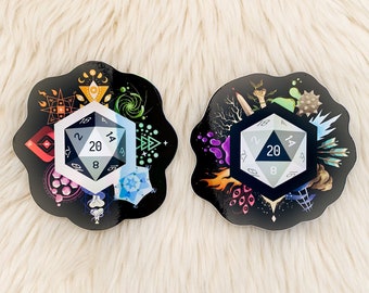 Holographic D20 Sticker, DND Damage Types & Schools of Magic