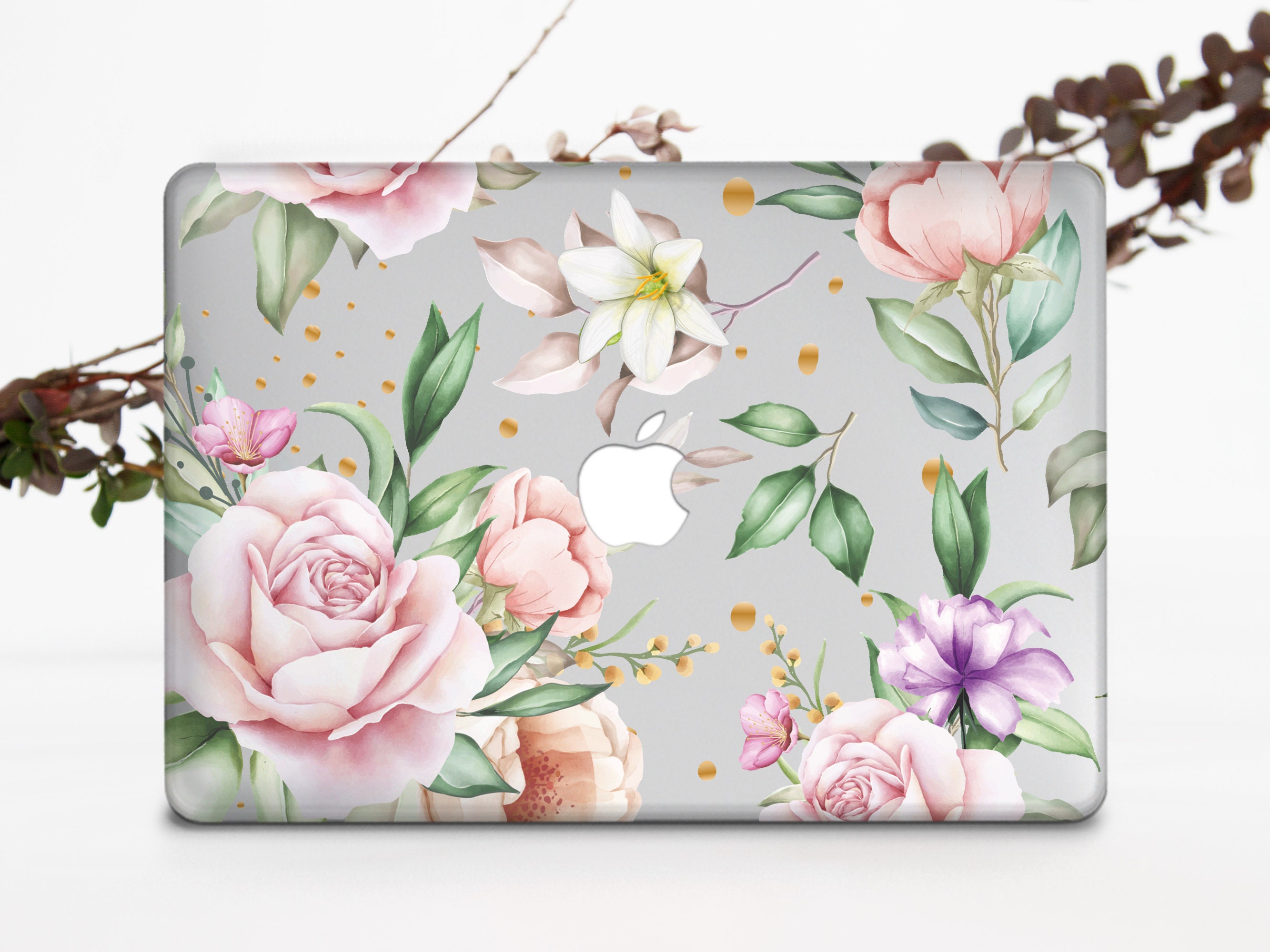 Roses Macbook Air 13 Inch Mother's Day Gift Macbook Pro 15 Hard 2019 Leaf Macbook Air 11 Clear Case Floral Macbook Retina 13 Cover  DE0032