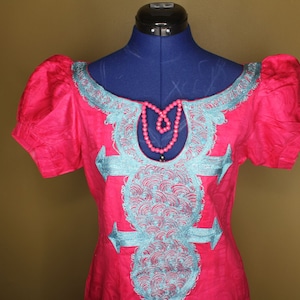 Pink Bazin With Blue Embroidery and Pink Beads