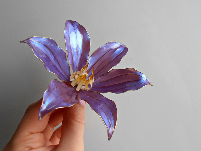 Bridal purple clematis flower hair pin dip flower luxury wedding bridesmaid accessories from epoxy