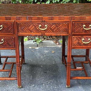Anglo Chinees bamboe parket hardhouten bureau uit de jaren 60