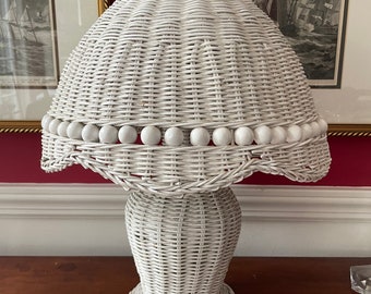 Vintage Chic Wicker Table Lamp with Original Wicker Shade