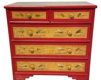 Vintage Red Fly Fishing Lure Chest of Drawers – Hand-Painted
