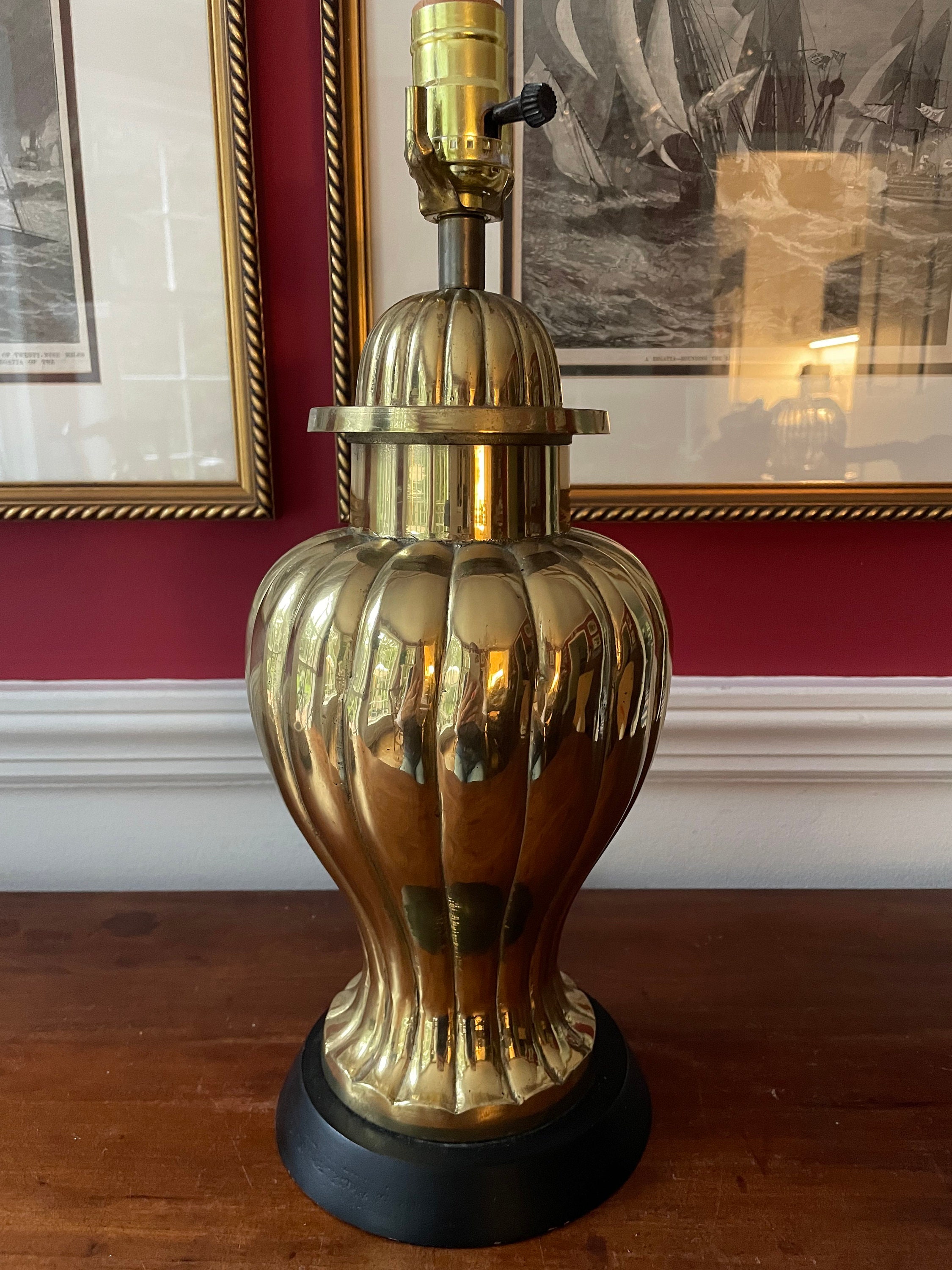 Vintage Heavy Fluted Brass Ginger Jar Table Lamp With Wood Base Etsy