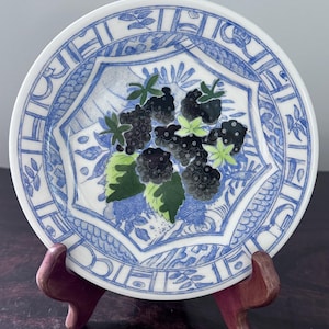 Oiseau Bleu Blackberries Canape Plate by Faiencerie De Gien