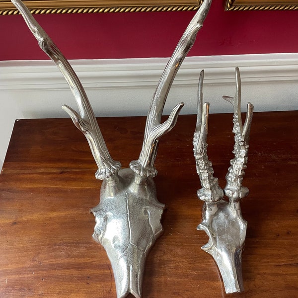 Pair Cast Aluminum Trophy Stag Head and Antlers Wall Mounts