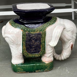 Glazed Stoneware Chinese Elephant Garden Seat End Table