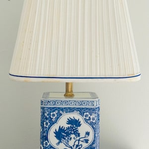Petite Blue and White Chinoiserie Porcelain Lamp with Shade