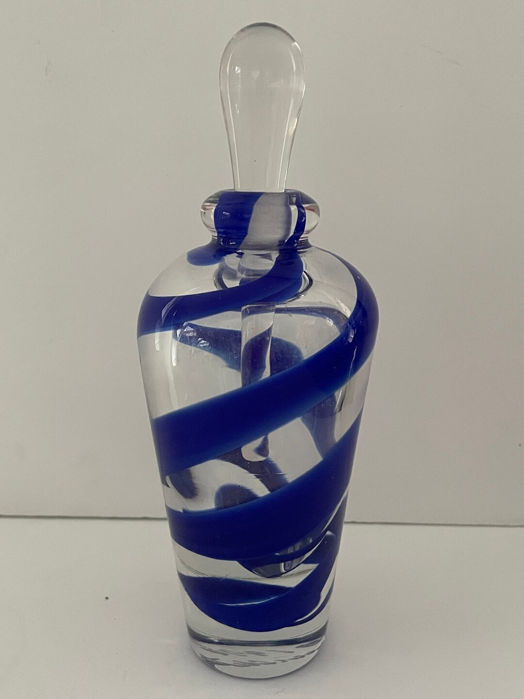 John Burchetta Glass Perfume Bottle W/dauber Cobalt Blue Swirl Etsy
