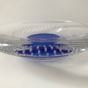 Signed YOUNG & CONSTANTIN Art Glass Cobalt Blue and Clear Controlled Bubble 5&quot; Paperweight